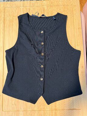 Veronica Beard Jersey Knit Vest Tortoiseshell Buttons Black NWT Size XL